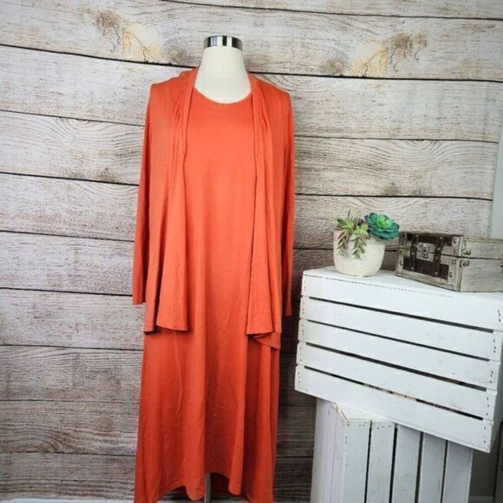 J Jill Women Sleevelessโ Maxi Dress Cover Up Cardigan Set Orange Size Medium